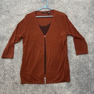Vintage Y2K Impressions Cardigan Top L Slinky Office Chic Lagenlook Rust Brown